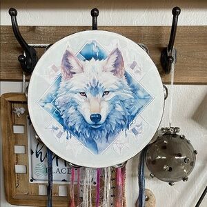 Retired White and Blue Wolf Wall Art Tamborine